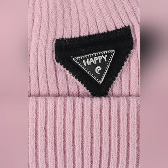 HAPPY Beanie Color Contrast Hat Ribbed Knit Minimalist Warm Toboggan Skull Cap - Picture 3 of 13